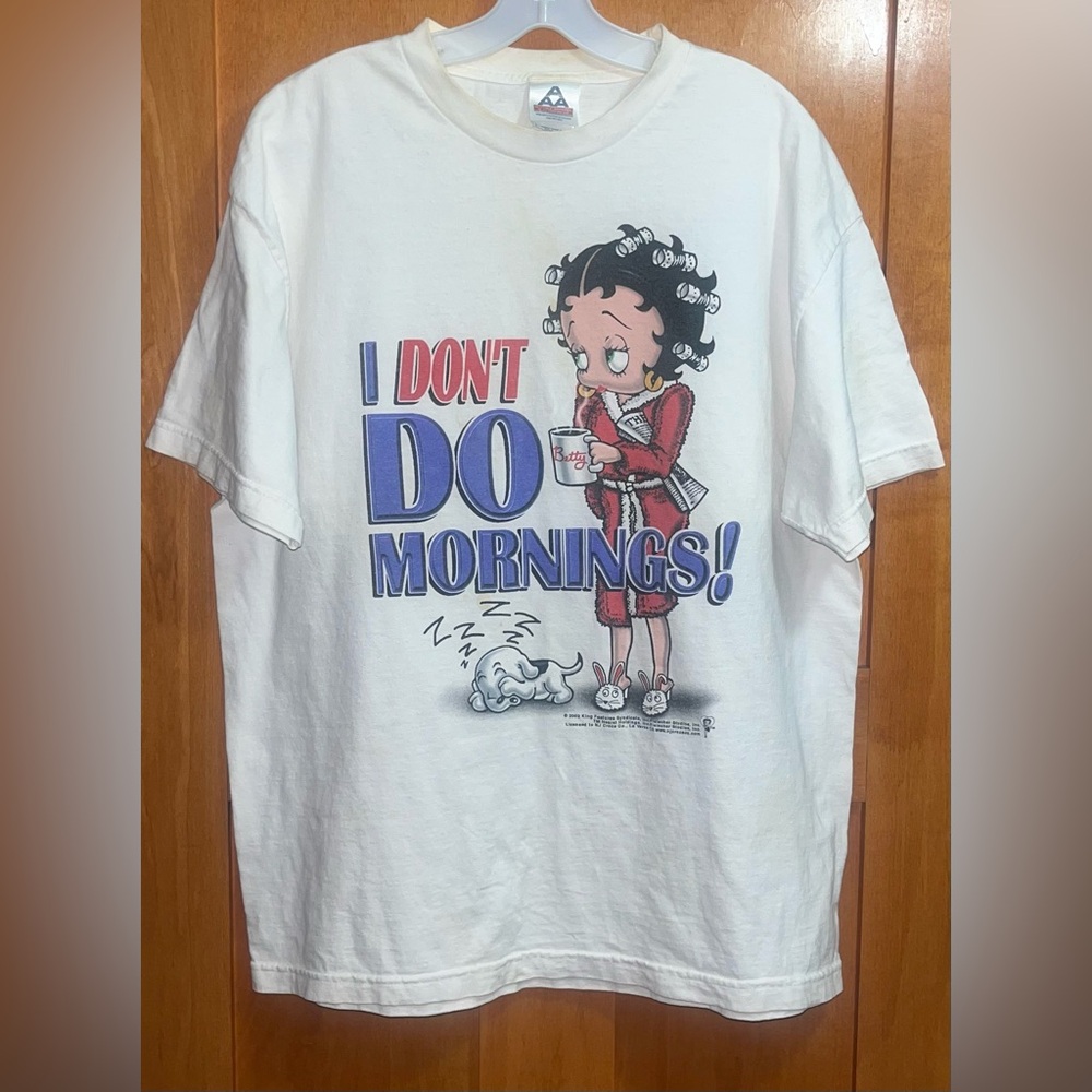 Vintage 2002 Betty Boop "I Don't Do Mornings!" white Men’s Y2K T-shirt XL